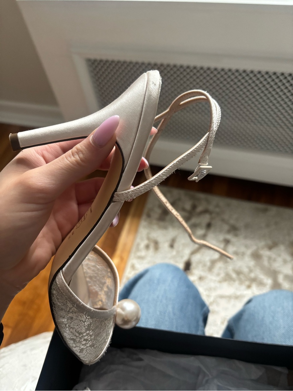 Nina Ivory Pearl-Accent Ankle-Strap Heels - Picture 11 of 12